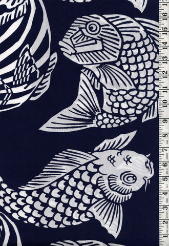 Japanese - Large-Scale Carp & Sea Bream Fish - Navy & White - By the Yard