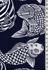 Japanese - Large-Scale Carp & Sea Bream Fish - Navy & White - By the Yard
