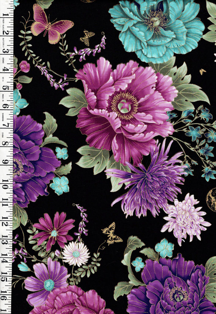 *Asian - SHIZUKA - Peonies, Mums & Butterflies - FLEUR-CM3161 - BLACK