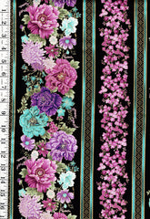 *Asian - SHIZUKA - Floral Stripe - FLEUR-CM3162- BLACK - Last 1 Yard