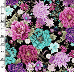 *Asian - SHIZUKA - Compact Floral Mums, Peonies & Blossoms - FLEUR-CM3163 - BLACK