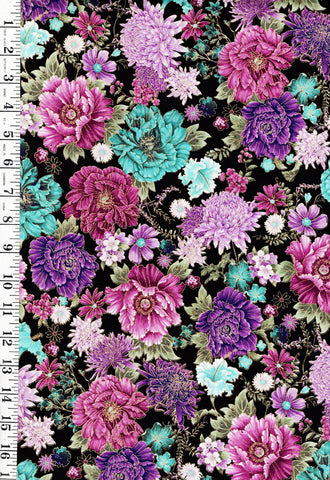 *Asian - SHIZUKA - Compact Floral Mums, Peonies & Blossoms - FLEUR-CM3163 - BLACK