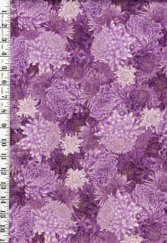 *Asian - SHIZUKA - Compact Floral Mums & Peonies  - FLEUR-CM3164 - PURPLE - Last 2 1/3 Yards