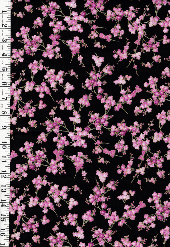 *Asian - SHIZUKA - Small Cherry Blossom Branches - FLEUR-CM3165 - BLACK - Last 2 7/8 Yards