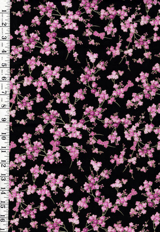 *Asian - SHIZUKA - Small Cherry Blossom Branches - FLEUR-CM3165 - BLACK - Last 2 7/8 Yards