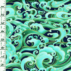 *Asian - SHIZUKA - Stylized Colorful Crested Waves - FLEUR-CM3170 - AQUA, GREEN & BLUE