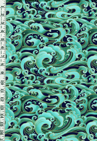 *Asian - SHIZUKA - Stylized Colorful Crested Waves - FLEUR-CM3170 - AQUA, GREEN & BLUE