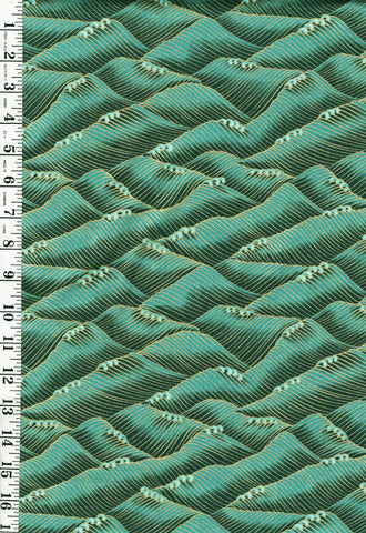 *Asian - SHIZUKA - Stylized Waves - FLEUR-CM3171 - JADE TURQUOISE & Gold Metallic