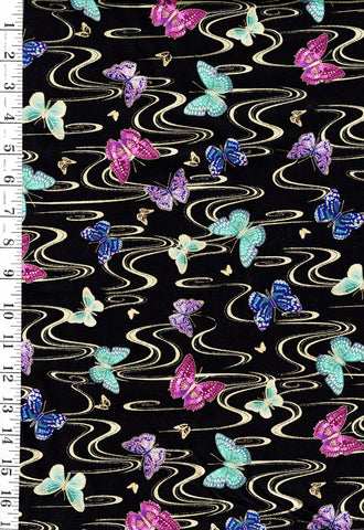 *Asian - SHIZUKA - Floating Butterflies & River Swirls - FLEUR-CM3172 - BLACK