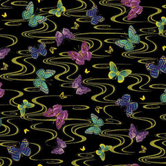 *Asian - SHIZUKA - Floating Butterflies & River Swirls - FLEUR-CM3172 - BLACK