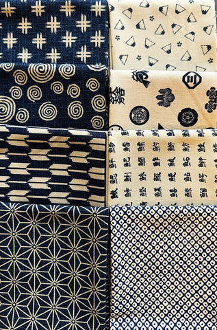 Fat Quarter Color Pack - Cosmo Classic Japanese - 8 Japanese Traditional Prints - Indigo & Tan - ON SALE - SAVE 20%