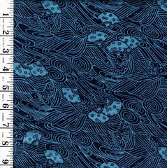 Asian - Tossed Fans & Waves - Navy - 1 yard and 34"