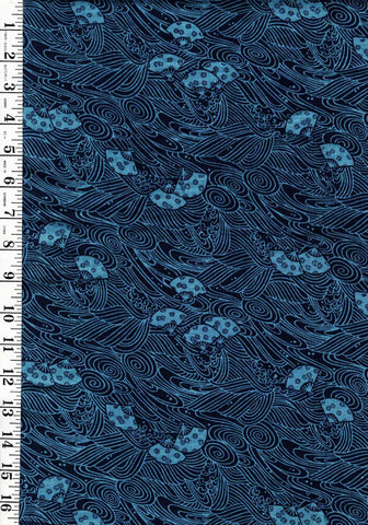 Asian - Tossed Fans & Waves - Navy - 1 yard and 34