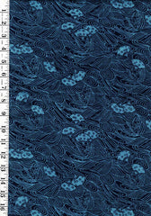 Asian - Tossed Fans & Waves - Navy - 1 yard and 34"