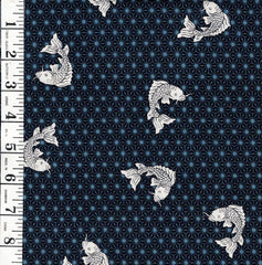 *Japanese - Hanamomen Small Tossed Fish & Asanoha - Navy- Indigo - Last 1/2 yard piece