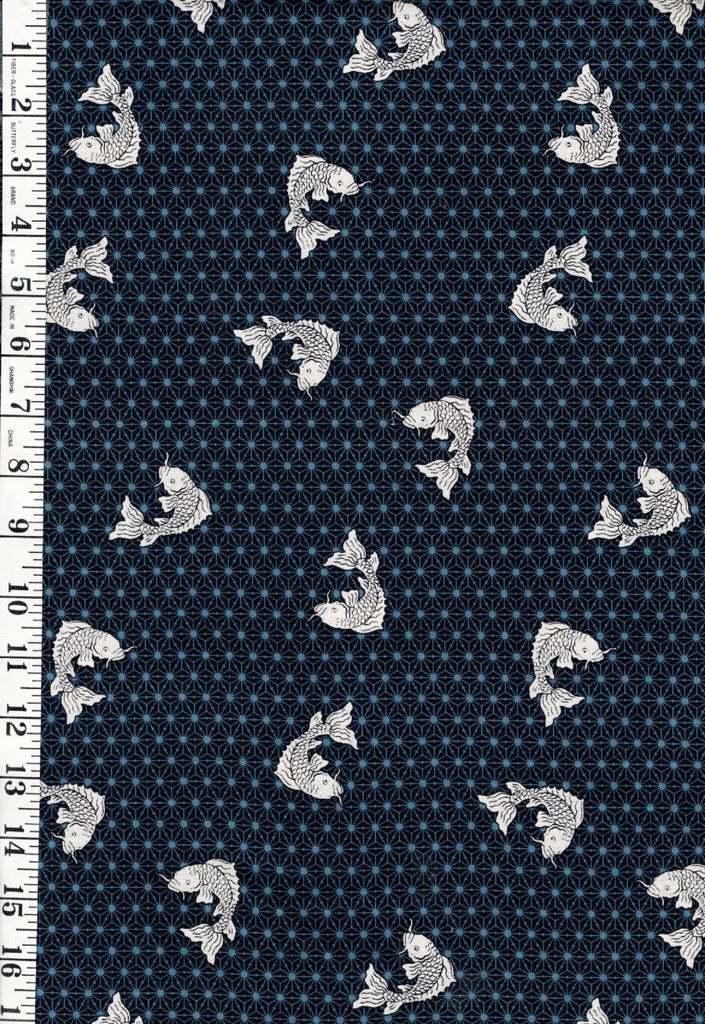 *Japanese - Hanamomen Small Tossed Fish & Asanoha - Navy- Indigo - Last 1/2 yard piece