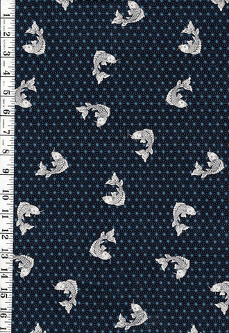 *Japanese - Hanamomen Small Tossed Fish & Asanoha - Navy- Indigo - Last 1/2 yard piece