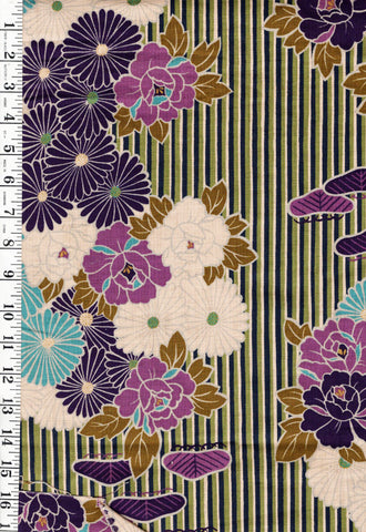 *Japanese - Mameyakko Woven Floral Cotton Stripe - Multi-Colors - Last 2 1/3 yards
