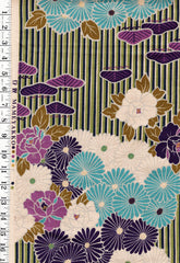 *Japanese - Mameyakko Woven Floral Cotton Stripe - Multi-Colors - Last 2 1/3 yards