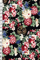 Asian - Kona Bay - Floral Garden & Gold Metallic Cranes (2011) - Black - 6 Pieces - 12" x 22" - 1 yard total