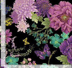 *Asian - SHIZUKA - Peonies, Mums & Butterflies - FLEUR-CM3161 - BLACK - Last 2 2/3 Yards