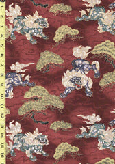 Japanese - Naka Foo Dogs & Japanese Pines - N-2700-10B - Maroon - ON SALE - SAVE 20% - By the Yard