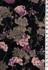 *Japanese - KOKKA - Foo Dogs & Peonies - Black & Gray Mini Stripe - Lavender Peonies