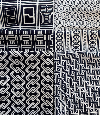 *Yukata Geometric Assortment Pack - 6 - 1/2 yard Pieces - Indigo & White with Pin Cushion Pattern