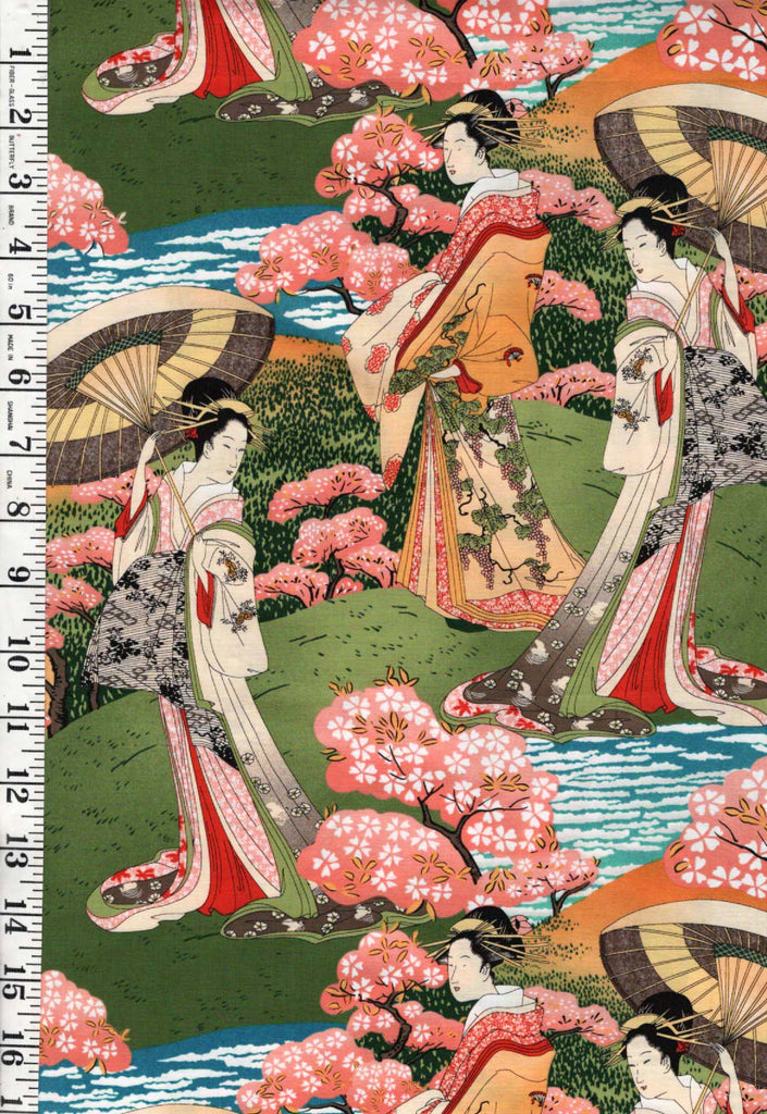 Asian - Geisha in the Garden - Multi-Colors - Last 1 yard