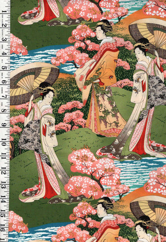 Asian - Geisha in the Garden - Multi-Colors - Last 1 yard