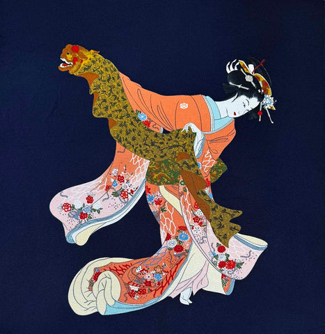 Furoshiki - Geisha Dancing - Dark Navy - Rayon