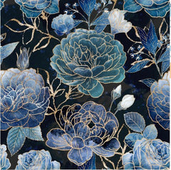 *Asian - Gilded Wings - Peonies & Roses - 5076-13 - Black - By the Half Yard