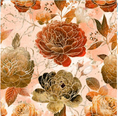 *Asian - Gilded Wings - Peonies & Roses - 5076-12 - Terracotta - By the Half Yard