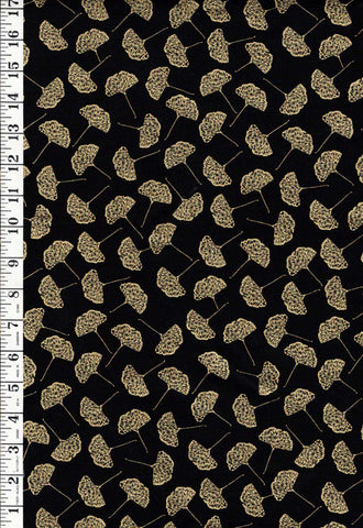 Asian -   Floating Gold Metallic Ginkgo - Black - Last 1/2 yard