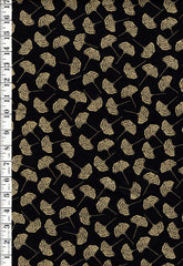 Asian -   Floating Gold Metallic Ginkgo - Black - Last 1/2 yard
