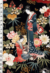 Asian - Gion Geisha & Floral Garden - 23152 - Black - 1 1/4 yards (Piece 2)