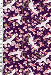 *Japanese - Hishiei Small Flying Cranes & Cherry Blossoms - Dobby Weave - H-7121-7C - Purple - By the Half Yard