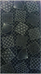 Sashiko Pre-printed Panel - HM-01 - Fans & Tumbling Blocks with Traditional Sashiko Motifs - BLACK