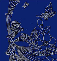 Sashiko Pre-printed Panel - HM-05 - Butterfly Noshi - Dark Navy - Indigo