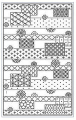 Sashiko Pre-printed Panel - HM-19 - Sampler Blocks & Floating Flowers - BLACK