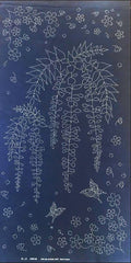 Sashiko Pre-printed Panel - HM-25 - Butterflies & Wisteria - Dark Navy - Indigo