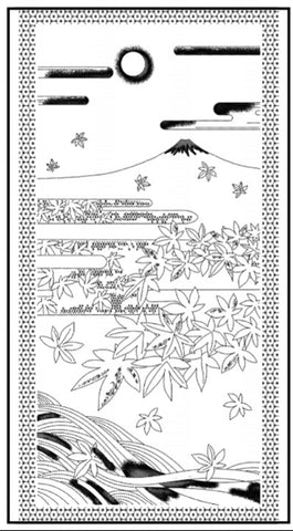 Sashiko Pre-printed Panel - HM-57 - Mt. Fuji in Autumn (with Silver Metallic Accents) - Dark Navy - Indigo