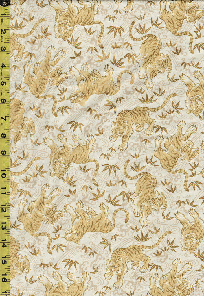 Quilt Gate - Tora Tigers, Water Swirls & Bamboo Leaves - HR-3390-12A - Ivory - Last 2 3/4 Yards