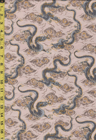 Quilt Gate - Hyakka Ryoran - Dragons & Clouds - HR3440-12A - Rosey Beige - ON SALE - SAVE 20% - BY THE YARD