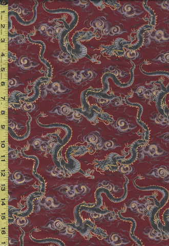 Quilt Gate - Hyakka Ryoran - Dragons & Clouds - HR3440-12C - Maroon - ON SALE - SAVE 20% - BY THE YARD