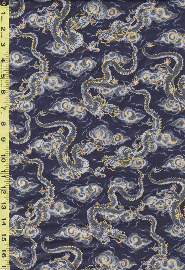 *Quilt Gate - Hyakka Ryoran - Dragons & Clouds - HR3440-12D - Navy