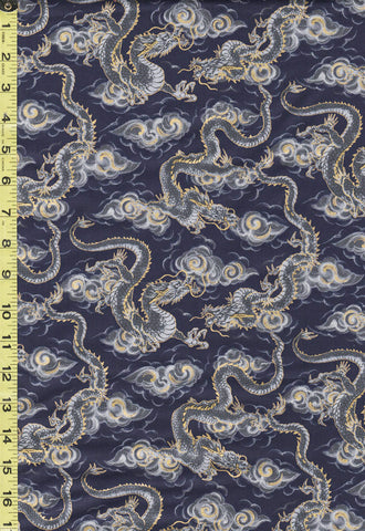 Quilt Gate - Hyakka Ryoran - Dragons & Clouds - HR3440-12D - Navy - ON SALE - SAVE 20% - BY THE YARD