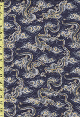 *Quilt Gate - Hyakka Ryoran - Dragons & Clouds - HR3440-12D - Navy