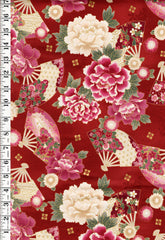 *Quilt Gate - Auspicious Collection - Floating Peonies & Floral Fans - HR3460-11C - Brick - By the Half Yard