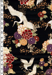 *Quilt Gate - Auspicious Collection - Flying Cranes & Floral Blossoms - HR3460-13F - Black - By the Half Yard